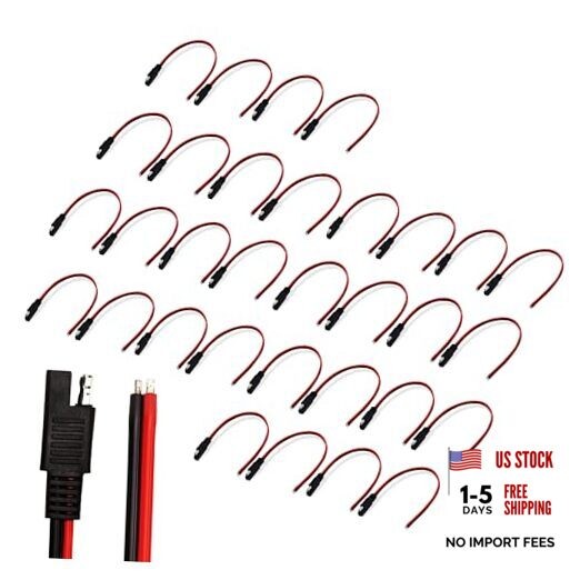 Bates- SAE Connector Cable, 12 Inch, 32 Pack, 14 AWG, 2 Pin Single Plug Quick