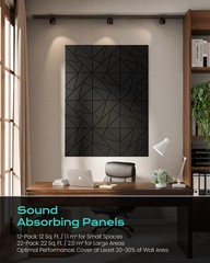 12-Pack Acoustic Panels,12″x12″x0.4″ Soundproof Wall Panels, Peel & Stick Sou…
