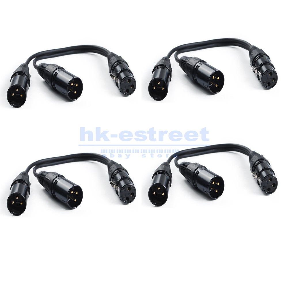 4Pcs 3-Pin XLR 1 Female Plug to Dual 2 Male Y Splitter Mic Cable Adaptor Black