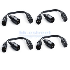 4Pcs 3-Pin XLR 1 Female Plug to Dual 2 Male Y Splitter Mic Cable Adaptor Black