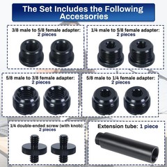 1 Set Mic Stand Adapter Screws Extension Tubes 3/8 1/4 To 5/8 Threads Boom