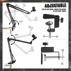 2 PCS Boom Mic Arm Desk Microphone Stand 3/8 Inch Screw Mount Clamp Podcast