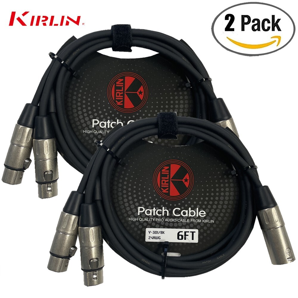 2-PACK Kirlin 6FT Splitter Y-Cable 3-Pin XLR Male to Dual XLR Female Y-301-06
