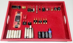 LOT OF 48x PIECES-40 ADAPTERS FOR SPEAKER CABLES-8 BANANAS-SPEAKON-XLR-1/4″-MORE