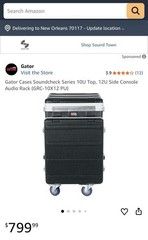 Gator GRC-10X12 PU 10U Top / 12U Front Console Audio Rack Case