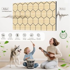 4Pack Acoustic Wall Panel Self-Adhesive 24×12×1.78″(Hexagon) Natural Oak Grain