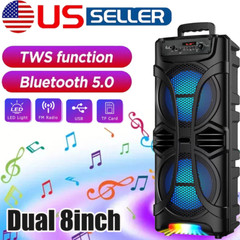 6800W Dual 8 Inch Woofer Bluetooth Speaker System Portable Party Mic FM TWS USB