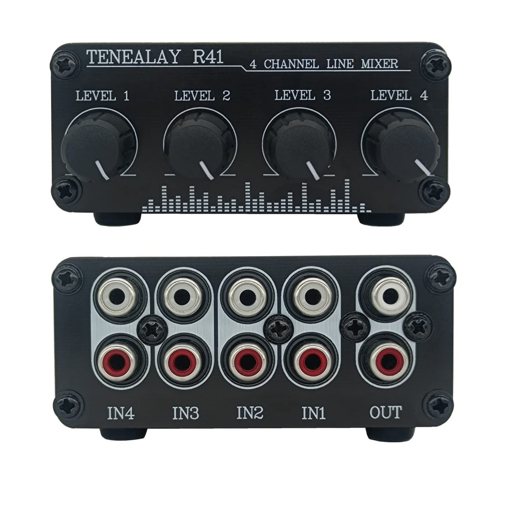 4-Channel Mini Passive Audio Mixer – RCA Stereo Line Level Control Box R41