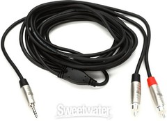 Hosa HMR-010Y Pro Stereo Breakout Cable – 3.5mm TRS Male to Dual RCA Male – 10′