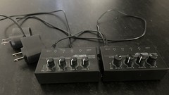 Two Behringer MicroAMP HA400 4-Channel Stereo Headphone Amps w/ 12V Adapters