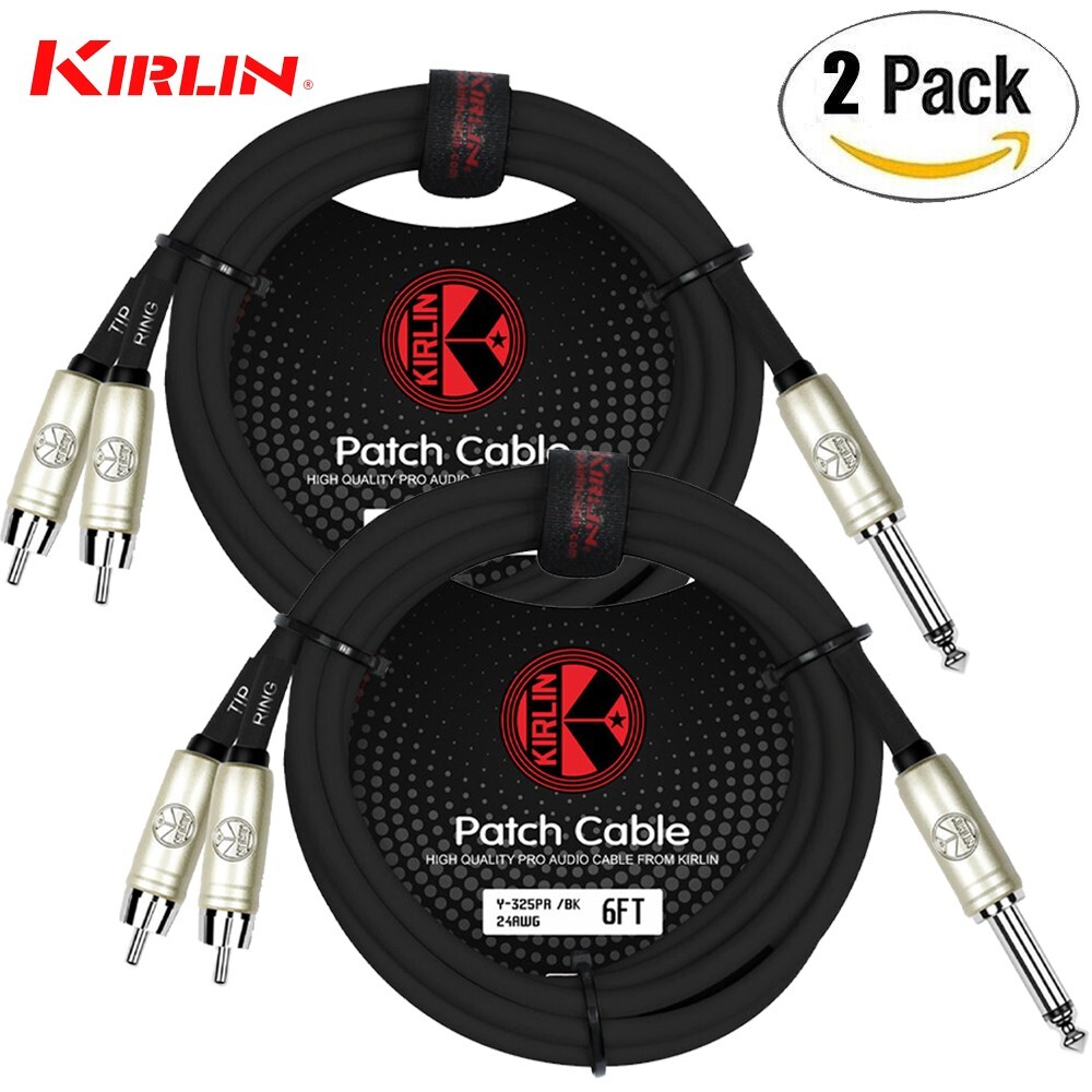2-PACK Kirlin 6FT 1/4″ Mono Male to Dual RCA 24AWG Noise-Free Audio Y Cable
