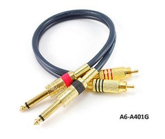 1ft Dual 1/4″ TS Mono Male Plug to 2-RCA Plug Male Gold-Plated Blue Audio Cable