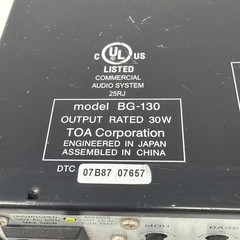 TOA BG-130 Integrated 30W 3-Channel Mixer/Amplifier 70-Volt Distribution Amp