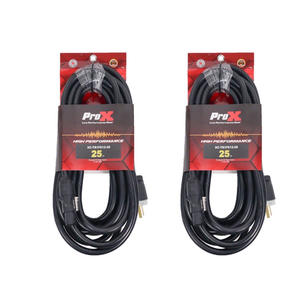 Pair of 2x Pro X 25 Ft. 12AWG 120VAC Male Edison NEMA 5-15P to twist lock