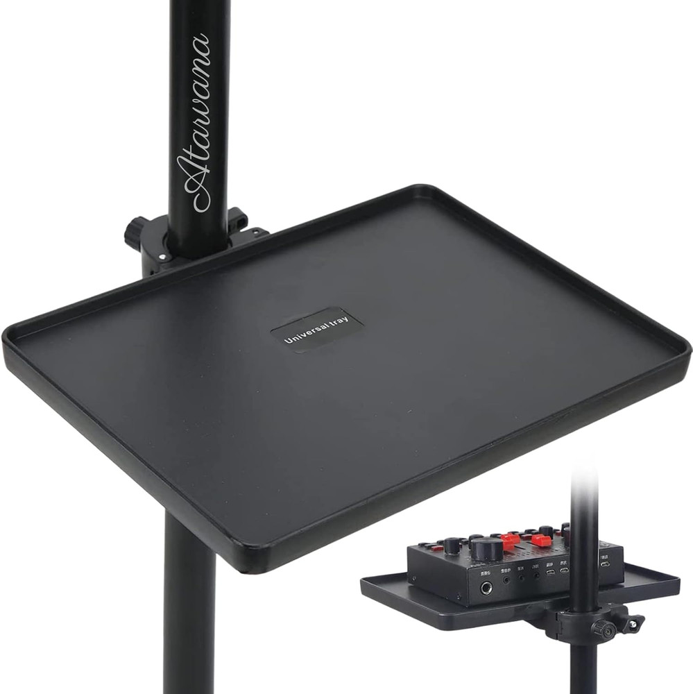 Universal Microphone Stand Tray Adjustable Clamp On Utility Shelf for Accessorie