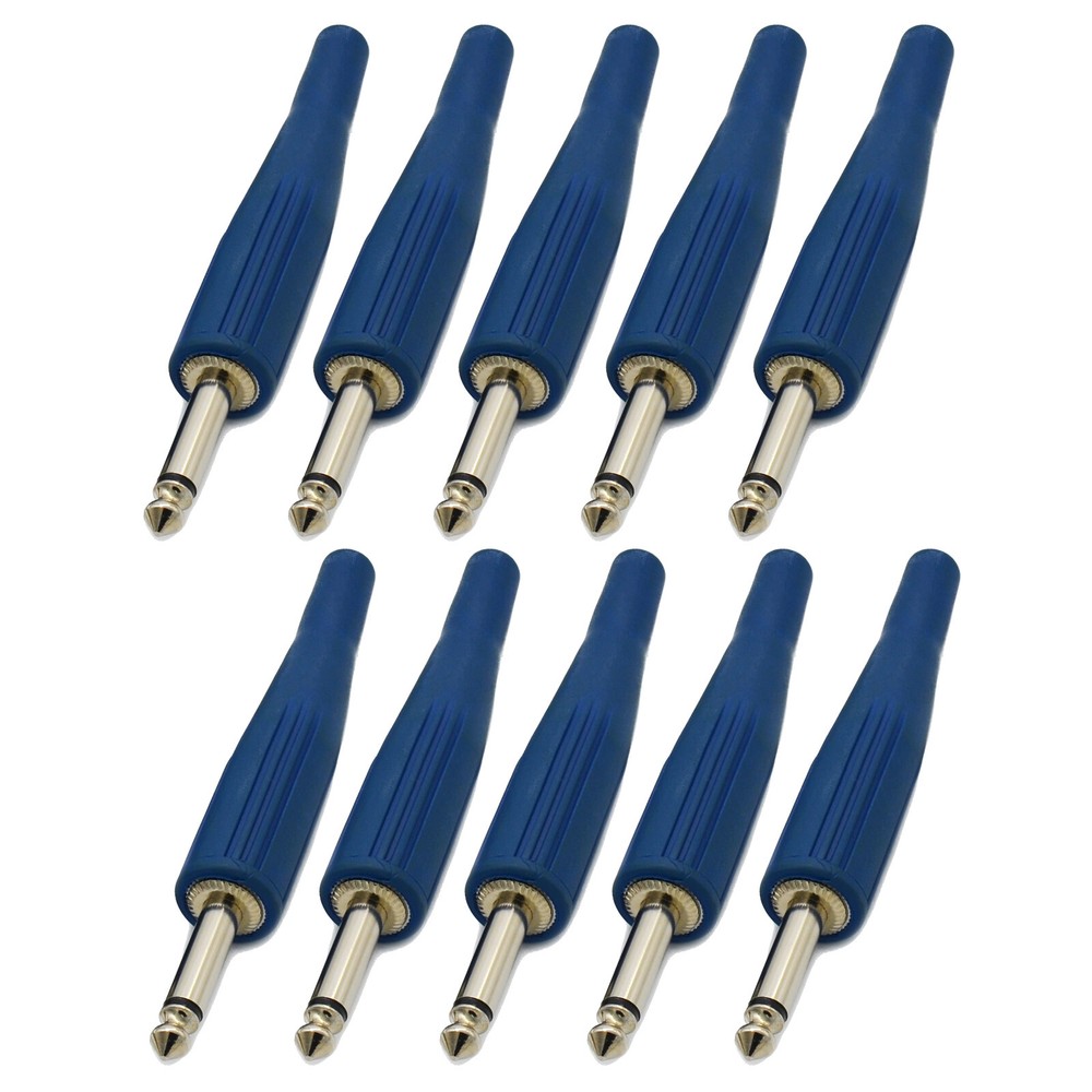 10 PCS 1/4 in TS Connector 6.35mm for Speaker Cable Jack Plug Connector End Blue