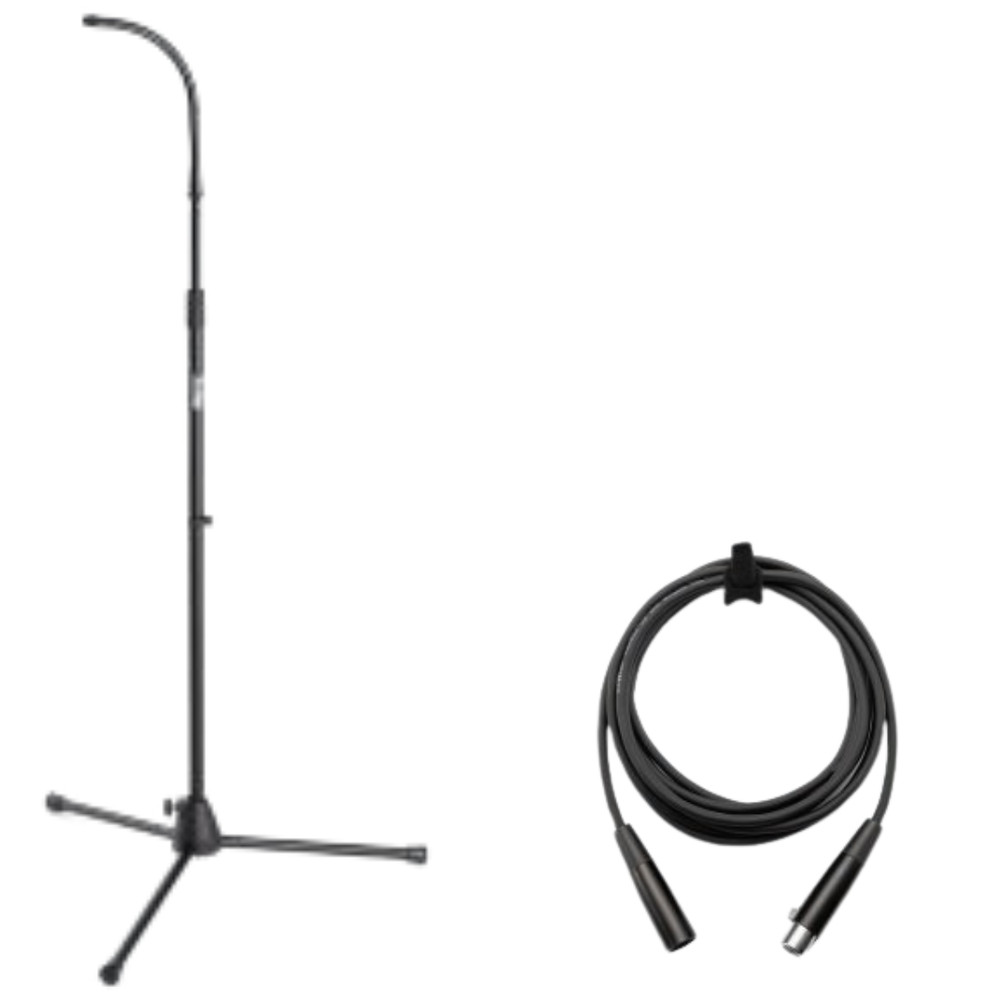 Flat-Base Mic Stand Space-Saving + 10ft XLR to XLR Microphone Cable Bundle