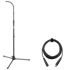 Flat-Base Mic Stand Space-Saving + 10ft XLR to XLR Microphone Cable Bundle