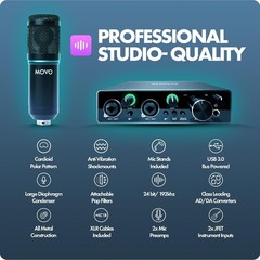 Movo PodPak2T Podcast Equipment Bundle 2-Pack Cardioid Microphone Kit + MDX-1