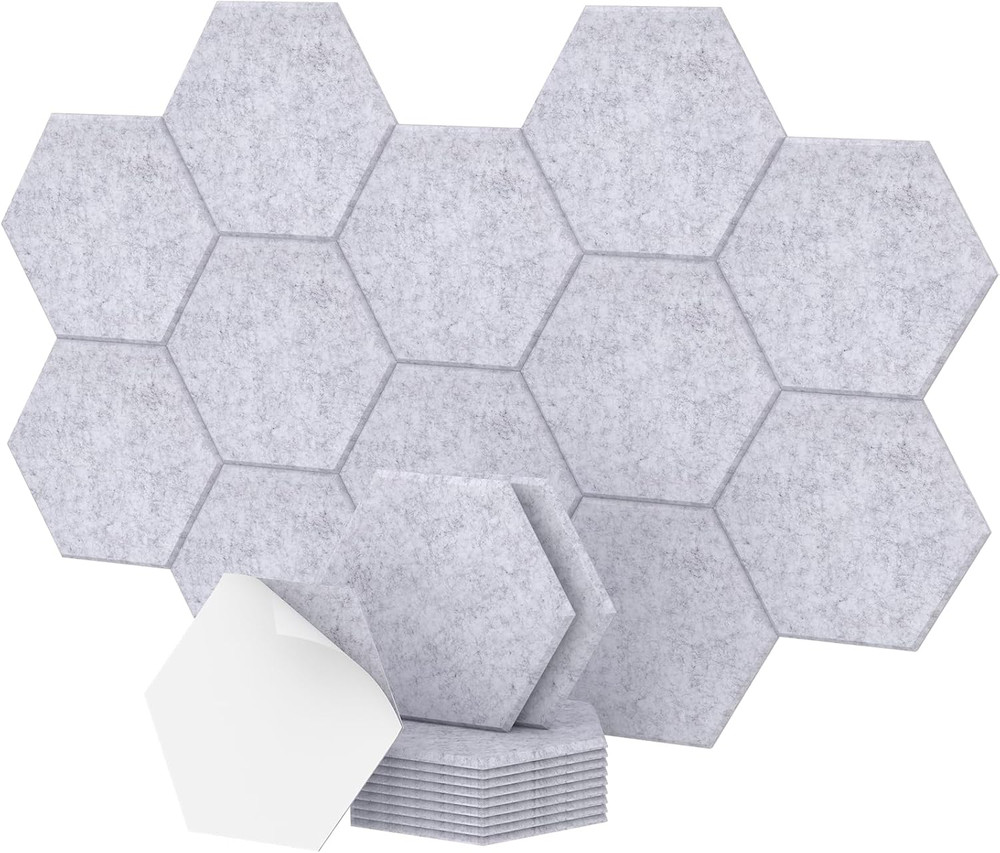 12 Pack Hexagon Acoustic Panels, 12″X 10″X 0.4″ Self-Adhesive Sound Proof