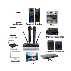 2 Channel UHF Wireless Microphone System Dynamic Pro Audio Handheld Mic Karaoke