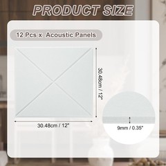 12 Pack Acoustic Panels with Self Adhesive, 12″ X 12″ X 0.4″ High Density Sound