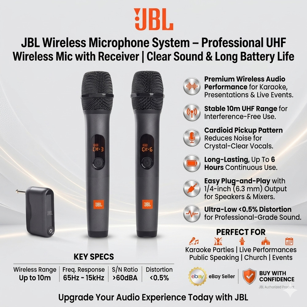 JBL Wireless Microphone System UHF Karaoke Mic & Receiver Professional Audio