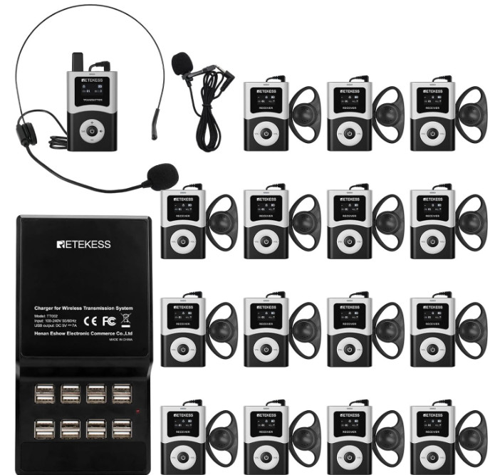 Retekess T130U (4nd Gen) Wireless Tour Guide, Transmitter 15 Receivers Charger