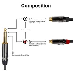 1/4″ (6.35mm) TS Male Mono to Dual RCA Female Extension Mono Splitter Y Cable