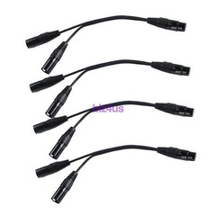 4Pcs 3-Pin XLR 1 Female Plug to Dual 2 Male Splitter Mic DJ Cable Adaptor Black