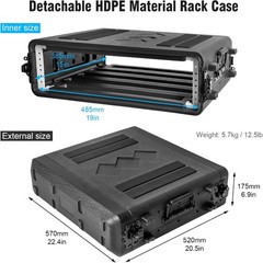 2U Rack Case Shallow 15″ Depth, 19″ Rackmount Flight Case for DJ Amplifier Audio