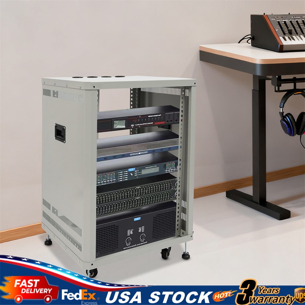 15U Component Rack Cabinet DJ Equipment Cabinet for Audio Video w/ Feet&Wheels