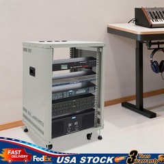 15U Component Rack Cabinet DJ Equipment Cabinet for Audio Video w/ Feet&Wheels