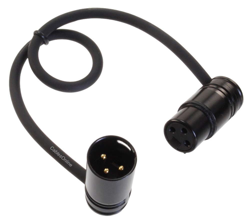 1ft Low-Profile Right-Angle 3-Pin XLR Male to Female Adjustable-Angle Cable