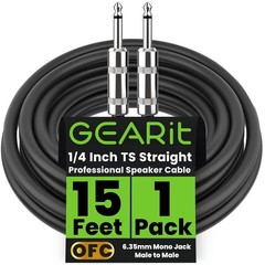 Professional Speaker Cable 15ft 12AWG Pure Copper 1/4 inch to 1/4 inch TS Str…