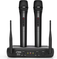 Pyle Channel Microphone System-VHF Fixed Dual Frequency Wireless Set with 2