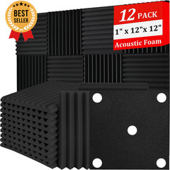 12-Pack Acoustic Foam Panels 12x12x1in Soundproof Wall Sound Absorption Black