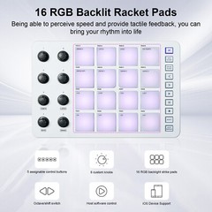 Mini MIDI Controller Pad 16 RGB Beat Pads 8 Assignable Knobs 3.5mm Output T7A8