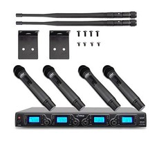 Pro UHF 4 Handheld Mic Wireless Microphone System for Church Stage Vocal Singing