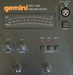 Gemini PMX-1000 Analog Mixer 3-Channel Console/Tabletop RCA TRS Bass Treble