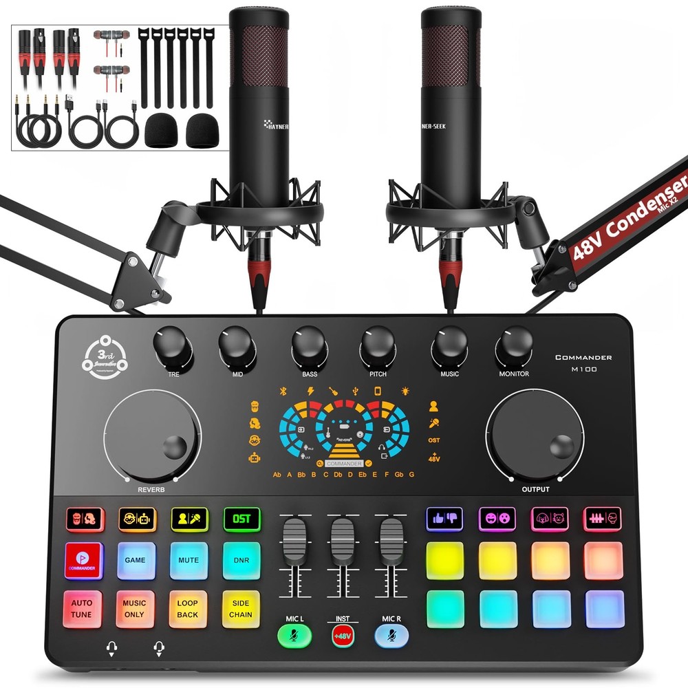 Podcast Mixer for 2 Mics RGB Voice Change Commander M100 3rd