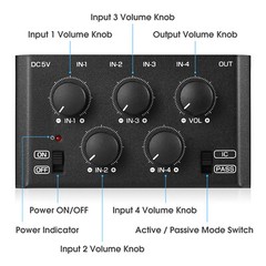 Mini Passive 4 Channel Stereo Audio Mixer for Home/Studio/Bar Recording Line Mix
