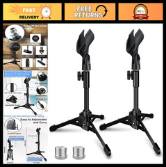2 Pack Adjustable Desktop Microphone Stand, Portable Tripod with Clip Holder