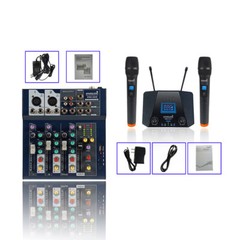 4 Channel USB Audio Mixing Console DJ Live Sound Mixer Wireless UHF Microphone