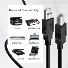 TNP USB A to B Audio MIDI Cable Male – 5FT, Black