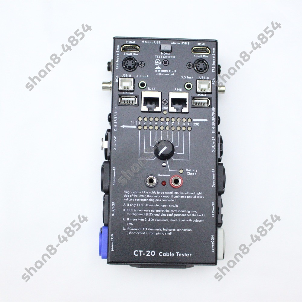 Audio Stage Lighting Cable Tester Continuity Test for Powercon Speakon XLR USB
