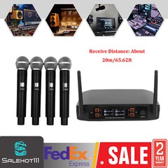 Pro 4 Channel UHF Wireless Audio Microphone Cordless Handheld Mic System Party