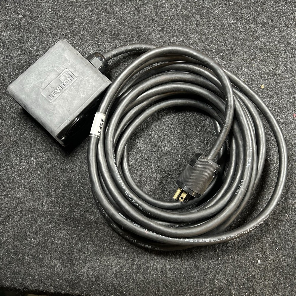 Rubberized 25ft Quad Box Power Cable 4 outlet box 12/3 SJOOW Black Cord 15A