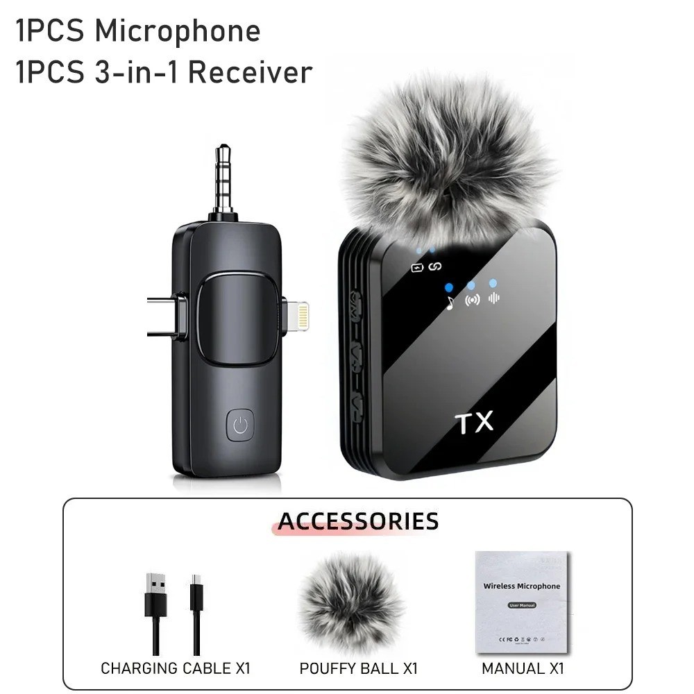 3 in 1 Mini Microphone for iPhone/Android/Camera Wireless Lavalier Microphone