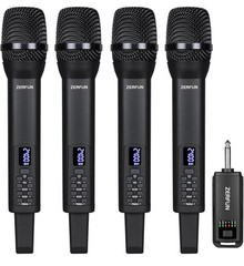 4 Rechargeable Wireless Microphones, Pro Handheld Cordless Mics System with E…